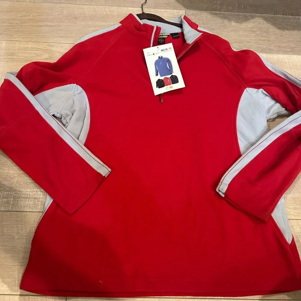 NORTH END MENS LARGE RED AND GRAY FLEECE JACKET NEW 3/4 ZIP